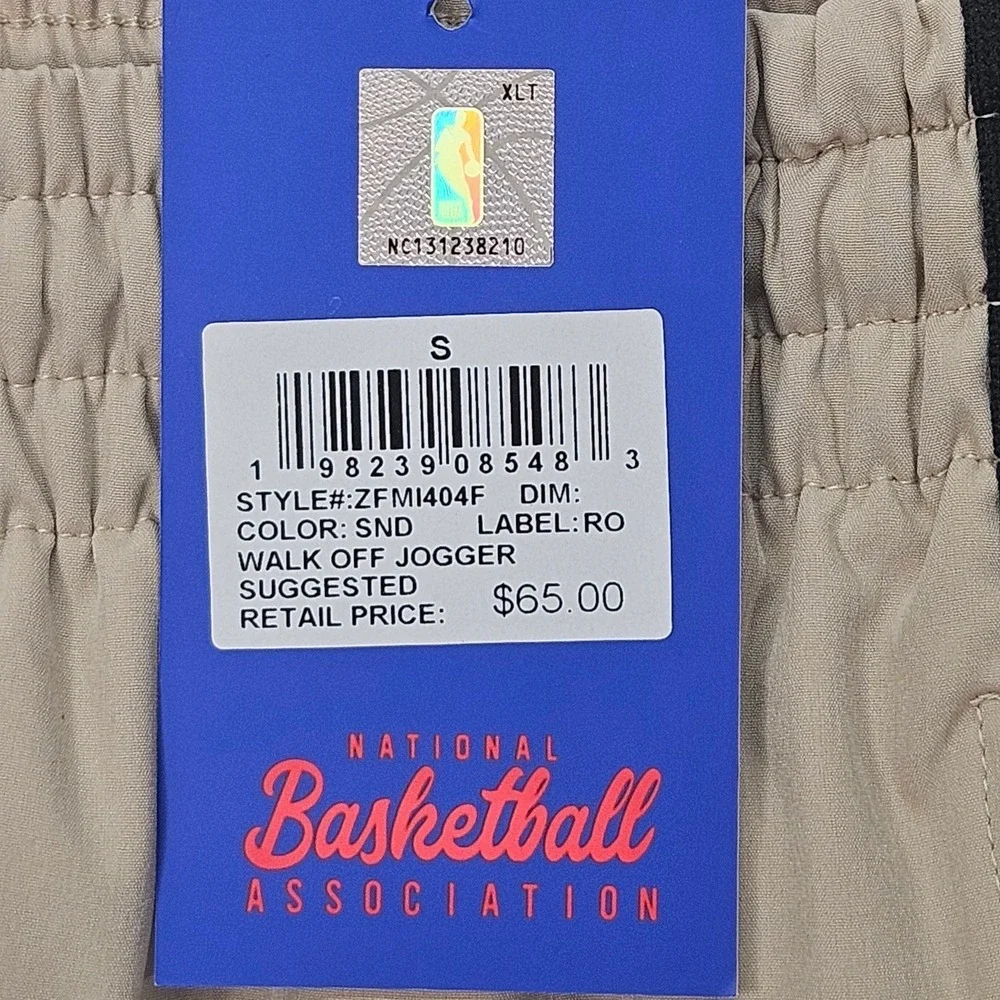 NBA Men's Beige Track Jogger Pants Logo Side Stripes‎ Size Small Zip Ankle Cuff